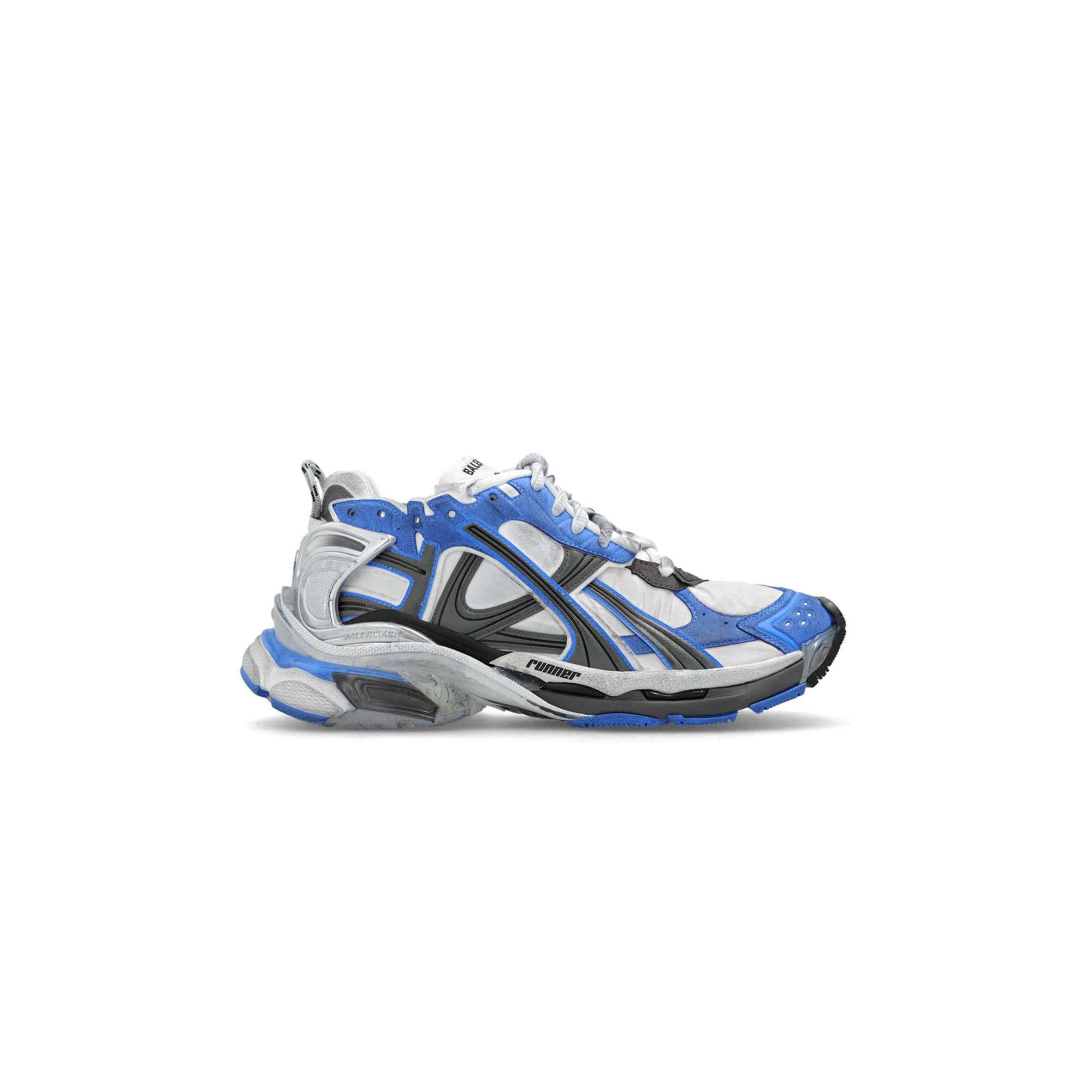 Ba*len*cia*ga runner distressed panelled sneakers in blue 772774w3rny4912
